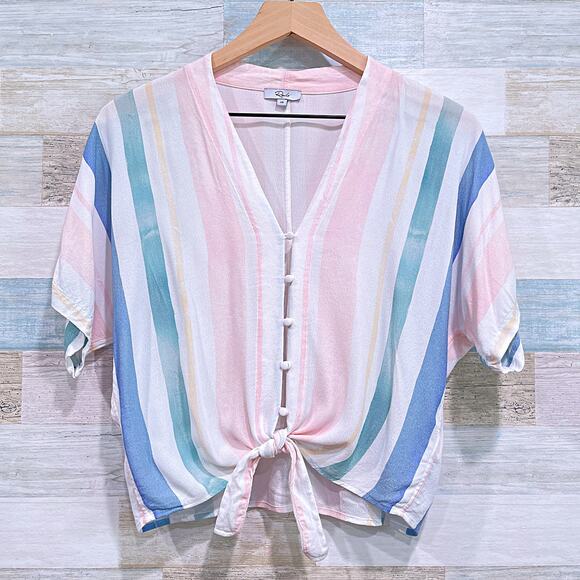 RAILS Thea Striped Tie Front Top Blue Pink Pastel Dolman Half Sleeve Womens XS - Picture 1 of 8